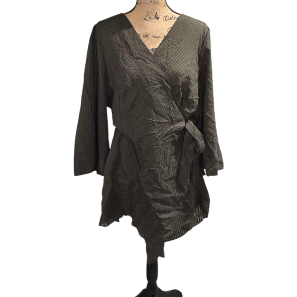 City Chic Olive Green Elegant Olive‎ Wrap Babydoll Wrap Shirt Plus Size 20 2X